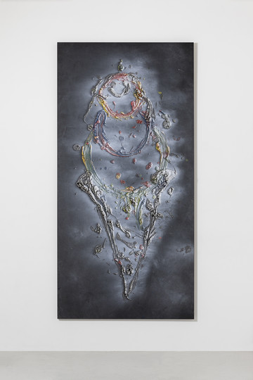 Dirty Hands (MARKED FOR RUIN), 2019 (installation view)
Mdf, wallpaper paste, acrylic paint, spray paint, vinyl
120,3 x 242 cm - © Paris Internationale