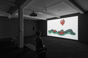 Christine Rebet's film Breath In Breath Out viewed here installed at Parasol Unit for London. - © Paris Internationale