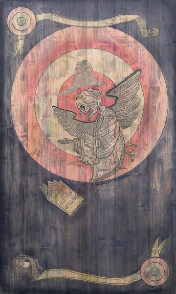 Mathis Collins
*Artiste policier cible de toutes les critiques, Artiste policier hué, Artiste policier mort de rire*, 2020
Lime wood, tint
200 x 360 x 3 cm - © &copy; Beno&icirc;t Mauras, Paris Internationale