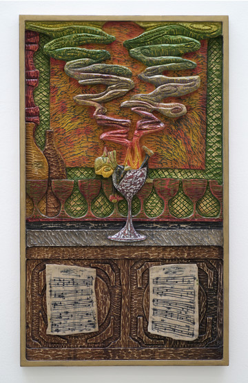 Mathis Collins
*Le buveur d’absinthe*, 2020
Lime wood, pigments
90 × 54,5 cm - © &copy; Renaud Jerez, Paris Internationale