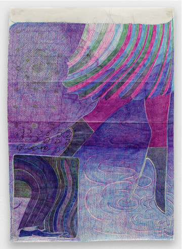 Anne Bourse
*Stupid sun who can’t stop moving (Leash)*, 2020
Felt pen and ballpoint pen on coated paper
42 × 30 cm - © &copy; Aur&eacute;lien Mole, Paris Internationale