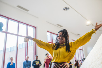 A recent image of the artist during the blessing ceremony of salt as part of the work (link: https://wilfriedlentz.com/work/the-soul-of-salt-2016-2018/ text: The Soul of Salt) at the Bonnefantenmuseum in Maastricht (NL), 27 September 2020. photo: Manor Lux - © Paris Internationale