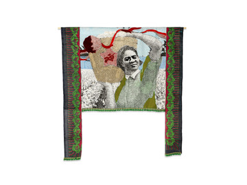 Patricia Kaersenhout
Food for Thought - Elma Francois, 2018
Collage of textiles, photographic print on cotton, beads, African fabric, felt
120 x 110 cm, unique (pi 3.) (detail) - © the artist and Wilfried Lentz Rotterdam, Paris Internationale