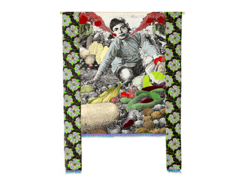 Patricia Kaersenhout
Food for Thought - Paulette Nardal, 2018
Collage of textiles, photographic print on cotton, beads, African fabric, felt
147 x 109 cm, unique (PI-3) (detail) - © the artist and Wilfried Lentz Rotterdam, Paris Internationale