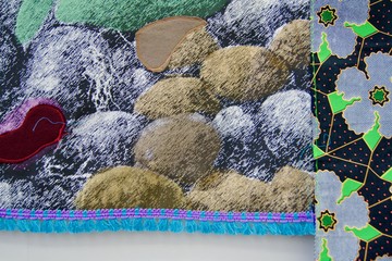 Patricia Kaersenhout
Food for Thought - Paulette Nardal, 2018
Collage of textiles, photographic print on cotton, beads, African fabric, felt
147 x 109 cm, unique (PI-3) (detail) - © the artist and Wilfried Lentz Rotterdam, Paris Internationale