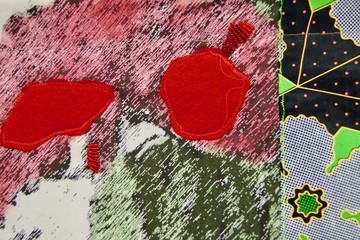 Patricia Kaersenhout
Food for Thought - Paulette Nardal, 2018
Collage of textiles, photographic print on cotton, beads, African fabric, felt
147 x 109 cm, unique (PI-3) (detail) - © the artist and Wilfried Lentz Rotterdam, Paris Internationale