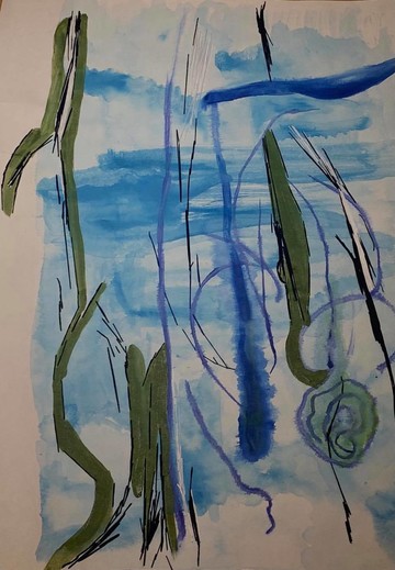 Salome Chigilashvili, Untitled, 2021, Watercolor, Thread on Paper, 100x60 cm - © Gallery Artbeat, Paris Internationale