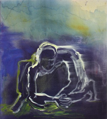 We Spill into the World 2, 2021 Fabric Dye, Acrylic Resin and Oil Paint on Canvas 50 x 45 cm. - © Paris Internationale