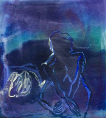 We Spill into the World 3, 2021 Fabric Dye, Acrylic Resin and Oil Paint on Canvas 50 x 45 cm. - © Paris Internationale