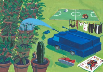 Lounis Baouche, Arrosage, acrylique sur papier, 80x60 cm, 2019. - © Lounis Baouche 
*Courtesy of rhizome*, Paris Internationale