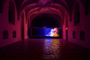 Michael Portnoy, Progressive Touch (2019)
Three-channel HD-video installation, 13 min., sound - © Installation view Vleeshal, Middelburg. Photo: Gunnar Meier., Paris Internationale