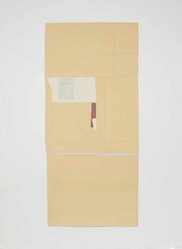 Untitled (#yellow), 2021 , oil, gesso and thread on canvas, 162 x 71 cm - © Image courtesy of the artist and Grey Noise, Dubai, Paris Internationale