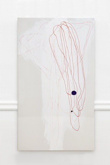 Jesper List Thomsen, qm3nvwv, 2019, Canvas on wooden stretcher, permanent marker pen, enamel, PVC, acrylic , 140 x 80 cm - © Courtesy of the artist & Hot Wheels Athens, Paris Internationale