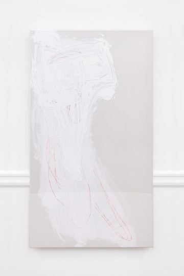 Jesper List Thomsen, pxsy7za, 2019, Canvas on wooden stretcher, permanent marker pen, enamel, PVC , 140 x 80 cm - © Paris Internationale