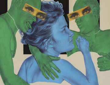 Zoe Barcza, Polycule Cringe, 2021. (detail)
Acrylic, vinyl paint and collage on canvas, artist's frame. 121 x 101 cm - © Paris Internationale