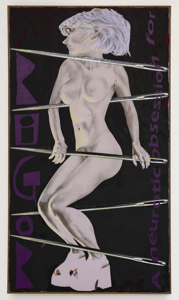 Zoe Barcza, A Neurotic Obsession For Rigor, 2021
Acrylic, vinyl paint and collage on canvas, artist's frame. 160 x 90 cm - © Paris Internationale