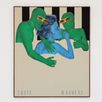 Zoe Barcza, Polycule Cringe, 2021 
Acrylic, vinyl paint and collage on canvas, artist's frame 
121 x 101 cm - © Paris Internationale