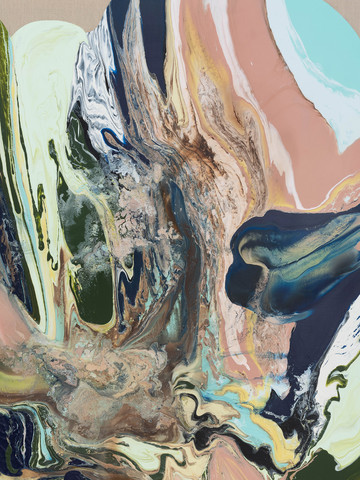 Tyra Tingleff, Detail of *Don’t judge my politeness*, 2023, Oil on raw linen, 210 × 130 × 2 cm, Photo by Marjorie Brunet Plaza - © The Artist and ChertL&uuml;dde, Berlin, Paris Internationale