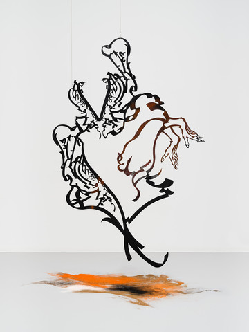 Monia Ben Hamouda, *Hitting (Aniconism as Figuration Urgency)*, 2023, Laser cut iron, spice powders, 209 × 141 × 0.03 cm, Photo by Marjorie Brunet Plaza - © The Artist and ChertL&uuml;dde, Berlin, Paris Internationale