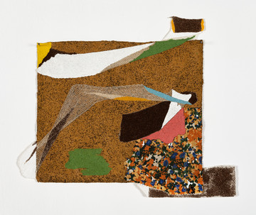 Francis Offman, Untitled, 2022-2023
acrylic, ink, 100% cotton, coffee grounds, Bolognese plaster on linen, 31,5 × 38 cm - © Courtesy the artist and P420, Bologna 
Photo credit Carlo Favero, Paris Internationale