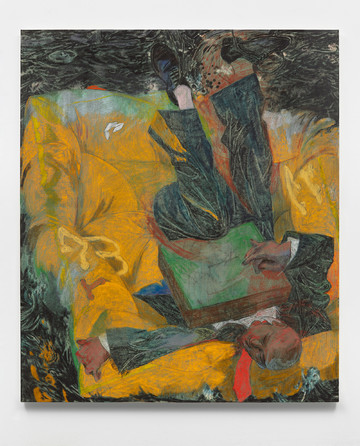 Henry Curchod, Life Boat, 2023, Oil and charcoal on linen, 200x170 cm 78 3/4 x 66 7/8 in - © Courtesy of the Artist and Gallery Vacancy, Shanghai  
Photo: Ollie Hammick, Paris Internationale