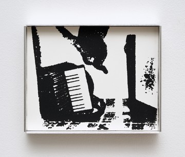 Jiieh G Hur, NW-5tsp, 2022, Silkscreen, charcoal, paper, plywood, aluminum angles, QR code to the album, Wednesday and redeem code, 10.4x13cm - © ©Jiieh G Hur, courtesy Whistle, Paris Internationale