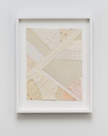 <div style="color:#ff00ff;">Bonnie Lucas<br>
Untitled, 1978-79<br>
assemblage on fabric<br>
11 x 8 1/2 inches</div> - © Paris Internationale