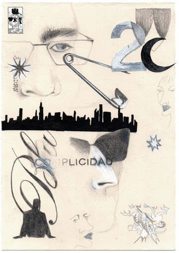 Gerardo Rocha,
*Desaliento*, 2024
Graphite, color pencil, ink and cutouts on paper
25 x 17.5 cm (unframed) - © Paris Internationale