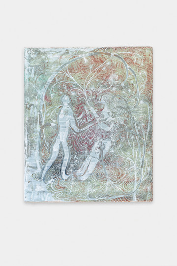 *The Untouchable Water Surface*, 2024
Wood panel, river sand, shell lime, pigment, cement
73.2 × 61.3 × 2.9 cm
28 7/8 × 24 1/8 × 1 1/8 in - © Courtesy of the Artist and Gallery Vacancy, Paris Internationale