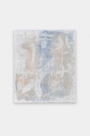 Fish Fin, 2024	
Wood panel, river sand, shell lime, pigment, soil, cement	
53.7 × 46.5 × 3.1 cm	
21 1/8 × 18 1/4 × 1 1/4 in - © Courtesy of the Artist and Gallery Vacancy, Paris Internationale