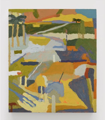 Mariel Capanna, Piling, Ship, Sign, Sand, 2005, oil and marble dust on linen, 13h x 11w in, 33.02h x 27.94w cm - © Paris Internationale