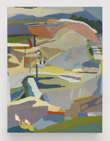 Mariel Capanna, *Helicopter, Meadowsweet, Cattleguard, Fence*, 2025, oil and marble dust on linen,, 40h x 30w in, 101.60h x 76.20w cm - © Paris Internationale