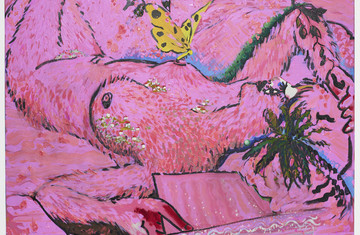 Milly Thompson
Pink Picabia Sleeping, 2016
Acrylic and oil on canvas
71 x 91.5 x 2 cm - © The Estate of Milly Thompson and Amanda Wilkinson, London, Paris Internationale