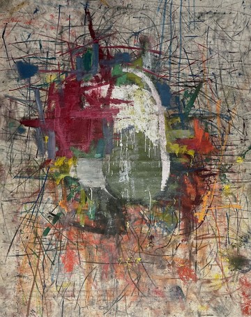 Beso Uznadze, Untitled, 2025, Graphite, Acrylic, Flashe, Oil, Spray Paint and Mixed Media on Canvas, 200x166 cm - © Gallery Artbeat, Beso Uznadze, Paris Internationale