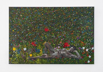 Srijon Chowdhury
*Vlad in Wildflowers*, 2024
Oil on linen
60,9 × 91,4 cm - © Courtesy the Artist and Ciaccia Levi, Paris, Paris Internationale