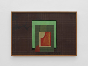 *Polish (Scar)-2*, ZHANG Ruyi, 2025. Wood panel, aluminum panel,
sandpaper, UV print, oil-based marker, colored tissue paper, nylon mesh, colored pencil, colored cardstock, colored carbon paper, silkscreen printing, copper wire, museum quality non-reflective acrylic, teak frame, 122 × 82 × 4.6 cm (with frame) - © Courtesy the artist and Don Gallery, Paris Internationale