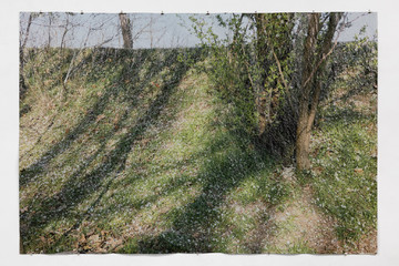 Stefano Arienti
*Argine con fiori*, 2022
digital print on crumpled poster paper
183 × 273 cm - © Courtesy of the Artist and greengrassi, London, Paris Internationale