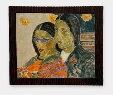 Søren Arildsen 
Melpo & Thalia , 2025
Coloured Porcelain, wood frame
31.5 × 26.5 × 5 cm - © Paris Internationale