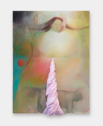 Lu Junyi
*Walk From Home*, 2025
Oil, acrylic, fabric on canvas 
61 × 81 cm - © Paris Internationale