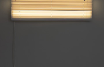 Davide Stucchi, Hedonist Led, 2025, Led panel, pvc venetian blinds, cable, electric plug, 10 × 120 × 31 cm - © ph. Andrea Rossetti 
courtesy of the artist and Martina Simeti, Milan, Paris Internationale