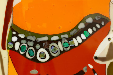 Ana Navas, Vase pouring prints, 2023, fused glass, 141 × 75 × 2 cm, (Produced at MAKE, Eindhoven, NL), photo by Constanza Meléndez - © Paris Internationale