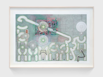 Vijay Masharani
Dog on a highway, 2026
Graphite, colored pencil, marker, ink, gouache, laser print, collage on paper, wooden frame
76 x 111,8 cm - 30 x 44 in
89,5 x 124 x 5 cm framed - © Courtesy: The Artist
Photo: Chase Barnes, Paris Internationale