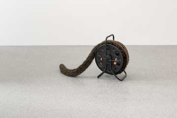 Nicole Wermers, Domestic Tail (black with ginger tips, 9.5m), 2025
Handsewn faux fur tail, polystyrene filling, thread, hose reel, Dimensions variable (55 x 53 x 41 cm) - © Paris Internationale