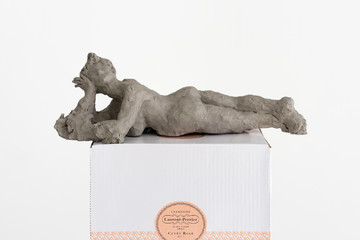 Nicole Wermers, Proposal For a Monument to a Reclining Female! #22, 2026
Reinforced air dry clay, cardboard boxes, wood,  129 x 52 x 30 cm / total: 50 ¾ x 20 ½ x 11 ¾ in - © Paris Internationale