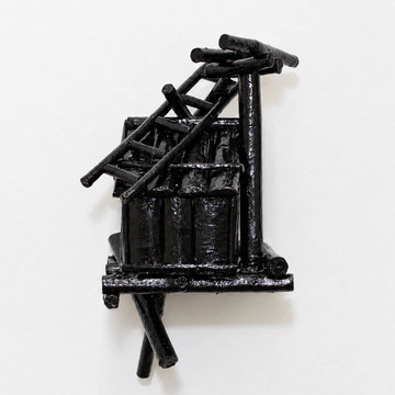 Wood, nitrous oxide canister, bitumen, yacht varnish 37 × 20 × 21 cm 14 5/8 × 7 7/8 × 8 1/4 in (TB_0005) - © Tom Bull, Paris Internationale