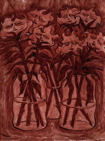 Alison Flora, *Relaunch The Dream Flowers*, 2026
human blood on paper, 19 x 24 cm - © Courtesy Alison Flora and Goswell Road, Paris, Paris Internationale