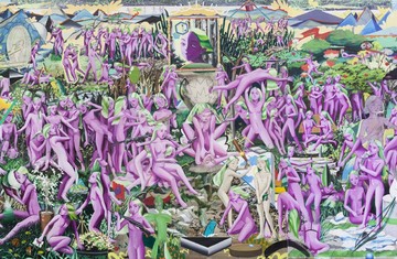 Soojung Jung <Giving answers to Bosch> 2018, 73x292cm, acrylic on canvas - © Courtesy of IAH, Paris Internationale