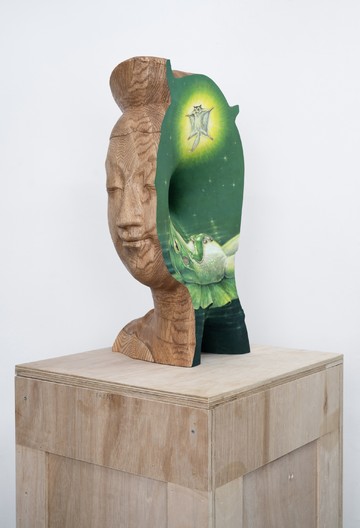 BBK (Jongwan Jang x Junho Jang), Ergosphere, 2026. Wood sculpture, acrylic gouache on Korean paper. 70 x 30 x 42 cm - © Paris Internationale