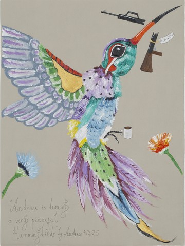 Andrew is drawing a very peaceful Hummingbird - © Paris Internationale
