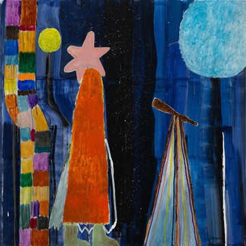Kostis Velonis
We Were Watching the Sky When the Sky Began Watching Us, 2026
oil, acrylic, color pencil and oil pastel on canvas
150 x 150 cm Courtesy The Breeder - © &copy; the artist, Paris Internationale